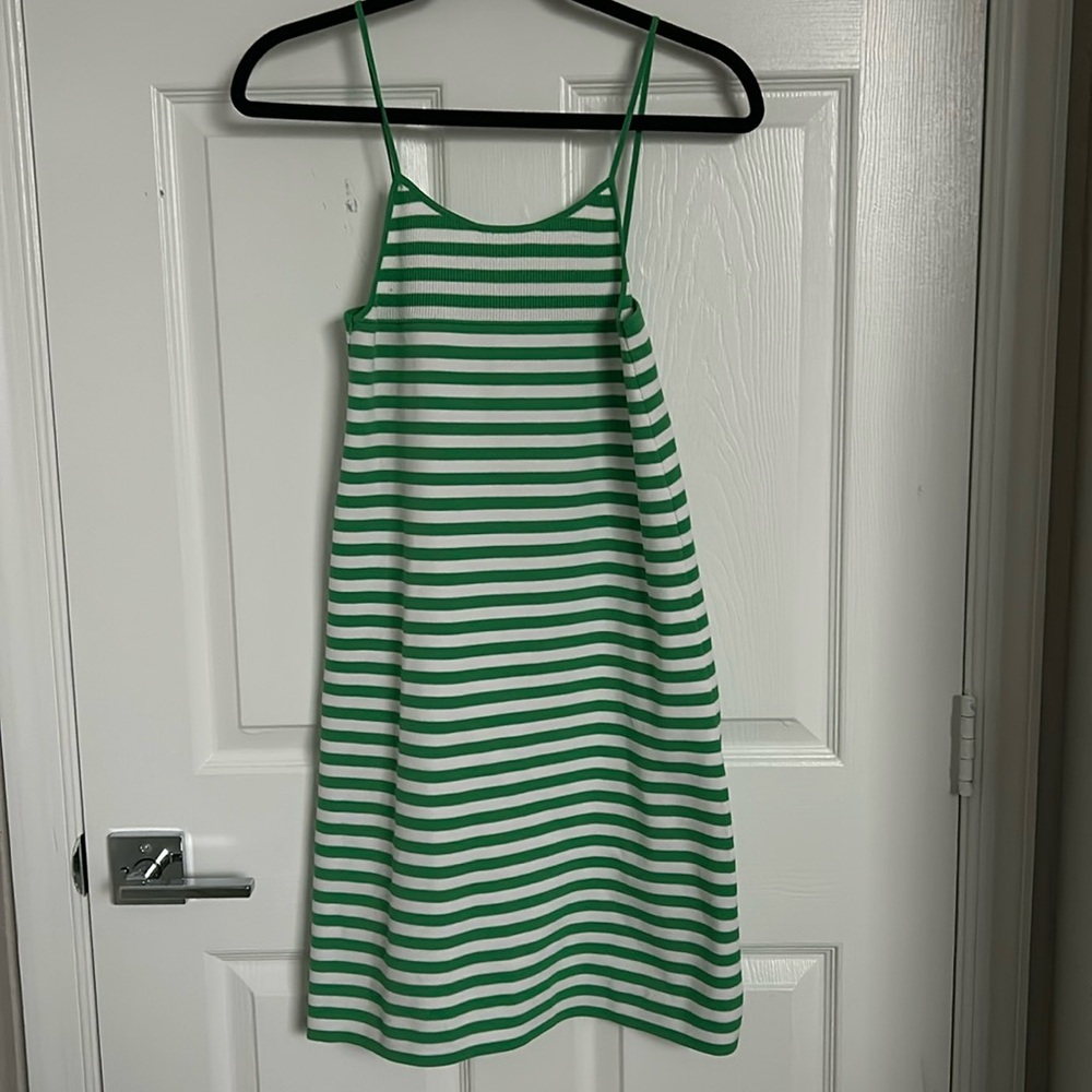 Mango green striped mini dress